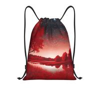 AABSTBFM Starry Aky Red Landscape Printed Lightweight Drawstring Backpack | M - String Backpack Bags For Gym, Travel, Shopping, School
