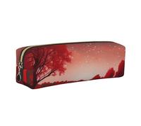 AABSTBFM Starry Aky Red Landscape Printed Square Pencil Case Cute Leather Gold Zipper Pen Pencil Pouch Bag for School, Office, and Travel