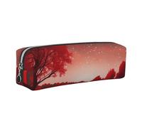 AABSTBFM Starry Aky Red Landscape Printed Square Pencil Case Cute Leather Silver Zipper Pen Pencil Pouch Bag for School, Office, and Travel