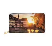AABSTBFM Strasbourg Sundown Printed Leather Wallet for Women Men Zipper Purse Clutch Bag Long Wallet Card Holder