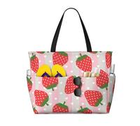 AABSTBFM Strawberry Printed Beach Tote Bag Shopping Bags - Reusable Shoulder Bag Grocery Bags Shopper Handbag Toy Bag For Work School Travel Beach