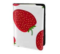 AABSTBFM Strawberry Printed Passport Holder 5.5 in, Leather Travel Passport Cover Card Case Wallet for Women Men