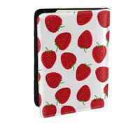AABSTBFM Strawberry Printed Passport Holder 6.5 in, Leather Travel Passport Cover Card Case Wallet for Women Men