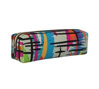 AABSTBFM Striped Abstract Colorful Printed Square Pencil Case Cute Leather Gold Zipper Pen Pencil Pouch Bag for School, Office, and Travel