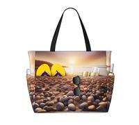 AABSTBFM Sun The Beach with Pebbles Printed Beach Tote Bag Travel Bags, Reusable Shoulder Bag Grocery Bags Shopper Handbag Toy Bag for Work School Travel Beach
