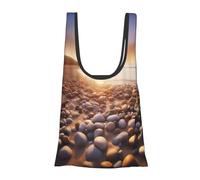 AABSTBFM Sun The Beach with Pebbles Printed Foldable Shopping Bag- Reusable Waterproof Grocery Bag Large Tote Bag Shopper Handbag Beach Bag
