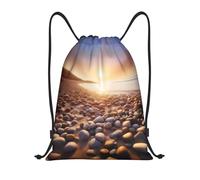 AABSTBFM Sun The Beach with Pebbles Printed Lightweight Drawstring Backpack | S - String Backpack Bags For Gym, Travel, Shopping, School
