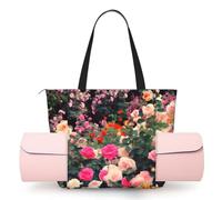 AABSTBFM Sun The Beach with Pebbles Printed Yoga Bag for Women, Large Tote with Yoga Mat Holder Pocket, Foldable Polyester Gym Bag, Lightweight Travel Shoulder Bag for Workout Beach Office