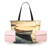 AABSTBFM Sun The Beach with Pebbles Printed Yoga Bag for Women, Large Tote with Yoga Mat Holder Pocket, Foldable Polyester Gym Bag, Lightweight Travel Shoulder Bag for Workout Beach Office