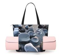 AABSTBFM Sun The Beach with Pebbles Printed Yoga Bag for Women, Large Tote with Yoga Mat Holder Pocket, Foldable Polyester Gym Bag, Lightweight Travel Shoulder Bag for Workout Beach Office