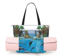 AABSTBFM Sun The Beach with Pebbles Printed Yoga Bag for Women, Large Tote with Yoga Mat Holder Pocket, Foldable Polyester Gym Bag, Lightweight Travel Shoulder Bag for Workout Beach Office