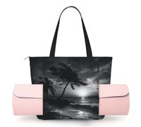 AABSTBFM Sun The Beach with Pebbles Printed Yoga Bag for Women, Large Tote with Yoga Mat Holder Pocket, Foldable Polyester Gym Bag, Lightweight Travel Shoulder Bag for Workout Beach Office