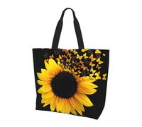 AABSTBFM Sunflower Floral Butterflies Art Printed Shopping Bags For Women Ladies Girls - Large Reusable Waterproof Shoulder Tote Bag, Grocery Bags, Shopper Handbag, And Beach Bag