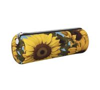 AABSTBFM Sunflower Floral Printed Round Pencil Case Cute Leather Silver Zipper Pen Pencil Pouch Bag for School, Office, and Travel