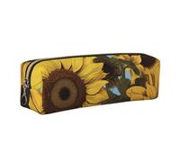 AABSTBFM Sunflower Floral Printed Square Pencil Case Cute Leather Gold Zipper Pen Pencil Pouch Bag for School, Office, and Travel