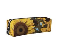 AABSTBFM Sunflower Floral Printed Square Pencil Case Cute Leather Silver Zipper Pen Pencil Pouch Bag for School, Office, and Travel
