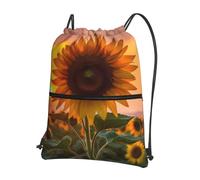 AABSTBFM Sunflower with sunset Printed Outdoor Drawstring Backpack Lightweight String Backpack Bags for Sports, Gym, Travel, Shopping, School