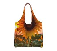 AABSTBFM Sunflower with sunset Printed Womens Tote Bags Shopping Bags, Reusable Canvas Shoulder Grocery Bags Shopper Handbag Toy Bag for Work School Travel Beach