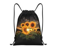 AABSTBFM Sunflowers at Sunrise Printed Lightweight Drawstring Backpack | M - String Backpack Bags For Gym, Travel, Shopping, School