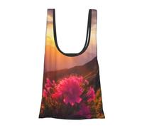 AABSTBFM Sunset Mountain Flower Printed Foldable Shopping Bag- Reusable Waterproof Grocery Bag Large Tote Bag Shopper Handbag Beach Bag