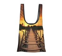 AABSTBFM Sunset Stunning Lake Bridge Printed Foldable Shopping Bag- Reusable Waterproof Grocery Bag Large Tote Bag Shopper Handbag Beach Bag