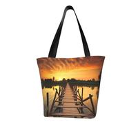 AABSTBFM Sunset Stunning Lake Bridge Printed Large Tote Bag For Women Ladies Girls - Versatile Shoulder Bag, Shopper Handbag, And Beach Bag