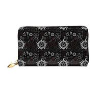 AABSTBFM Supernatural Symbols Black Printed Leather Wallet for Women Men Zipper Purse Clutch Bag Long Wallet Card Holder