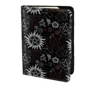 AABSTBFM Supernatural Symbols Black Printed Passport Holder 5.5 in, Leather Travel Passport Cover Card Case Wallet for Women Men