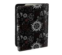AABSTBFM Supernatural Symbols Black Printed Passport Holder 6.5 in, Leather Travel Passport Cover Card Case Wallet for Women Men