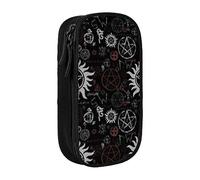 AABSTBFM Supernatural Symbols Black Printed Pencil Case Large Capacity Compartment Pencil Pen Pouch Bag with Zipper for School, Office, and Travel, Black