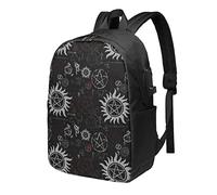 AABSTBFM Supernatural Symbols Black Printed Travel Backpack 17 inch Laptop Bag School Bags For Men Women College School, With Usb Charging Port