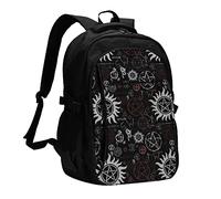 AABSTBFM Supernatural Symbols Black Printed Travel Laptop Backpack Casual School Bags Computer Rucksack With Usb Charging Port For Girls Boys Men Women