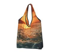 AABSTBFM The Beach Sunset Printed Foldable Shopping Bag 1 PCS, Reusable Waterproof Grocery Bag Large Tote Bag, Shopper Handbag, And Beach Bag