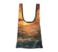 AABSTBFM The Beach Sunset Printed Foldable Shopping Bag- Reusable Waterproof Grocery Bag Large Tote Bag Shopper Handbag Beach Bag