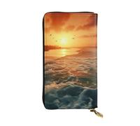 AABSTBFM The Beach Sunset Printed Leather Wallet for Women Men Zipper Purse Clutch Bag Long Wallet Card Holder