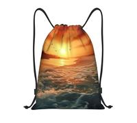 AABSTBFM The Beach Sunset Printed Lightweight Drawstring Backpack | M - String Backpack Bags For Gym, Travel, Shopping, School
