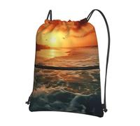 AABSTBFM The Beach Sunset Printed Outdoor Drawstring Backpack Lightweight String Backpack Bags for Sports, Gym, Travel, Shopping, School