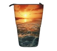 AABSTBFM The Beach Sunset Printed Pencil Case - Telescopic Standing Pen Bag and Makeup Pouch for School, Office, Travel