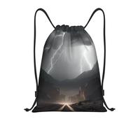 AABSTBFM Thunder Landscape Printed Lightweight Drawstring Backpack | S - String Backpack Bags For Gym, Travel, Shopping, School