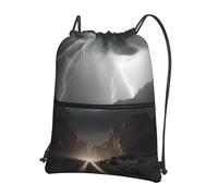 AABSTBFM Thunder Landscape Printed Outdoor Drawstring Backpack Lightweight String Backpack Bags for Sports, Gym, Travel, Shopping, School