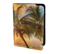 AABSTBFM Tropical Beach Palm Tree Sunset Printed Passport Holder 5.5 in, Leather Travel Passport Cover Card Case Wallet for Women Men