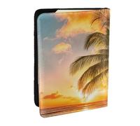 AABSTBFM Tropical Beach Palm Tree Sunset Printed Passport Holder 6.5 in, Leather Travel Passport Cover Card Case Wallet for Women Men