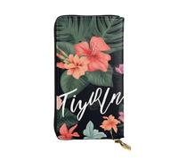 AABSTBFM Tropical Flower Palm Leaves Printed Leather Wallet for Women Men Zipper Purse Clutch Bag Long Wallet Card Holder