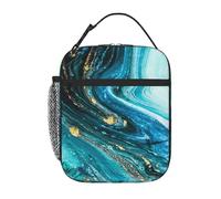 AABSTBFM Turquoise Blue Gold Marble Printed Insulated Lunch Tote Bag - Portable Thermal Cooler Cooling Tote Lunch Box for Adult Men Women