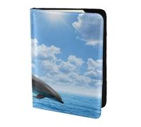 AABSTBFM Two Dolphins Printed Passport Holder 5.5 in, Leather Travel Passport Cover Card Case Wallet for Women Men
