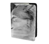 AABSTBFM Two Gray Wolf Printed Passport Holder 5.5 in, Leather Travel Passport Cover Card Case Wallet for Women Men
