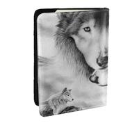AABSTBFM Two Gray Wolf Printed Passport Holder 6.5 in, Leather Travel Passport Cover Card Case Wallet for Women Men