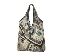 AABSTBFM US Dollar Currency Money Printed Foldable Shopping Bag 1 PCS, Reusable Waterproof Grocery Bag Large Tote Bag, Shopper Handbag, And Beach Bag