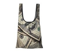 AABSTBFM US Dollar Currency Money Printed Foldable Shopping Bag- Reusable Waterproof Grocery Bag Large Tote Bag Shopper Handbag Beach Bag