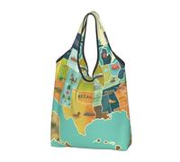 AABSTBFM US Map Seashore Printed Foldable Shopping Bag 2 PCS, Reusable Waterproof Grocery Bag Large Tote Bag, Shopper Handbag, And Beach Bag
